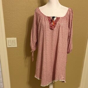 Lucky Brand Pink and White Paisley Peasant Dress,‎ Size Large